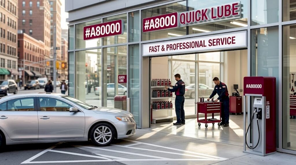 Customer vehicle entering quick lube shop exterior