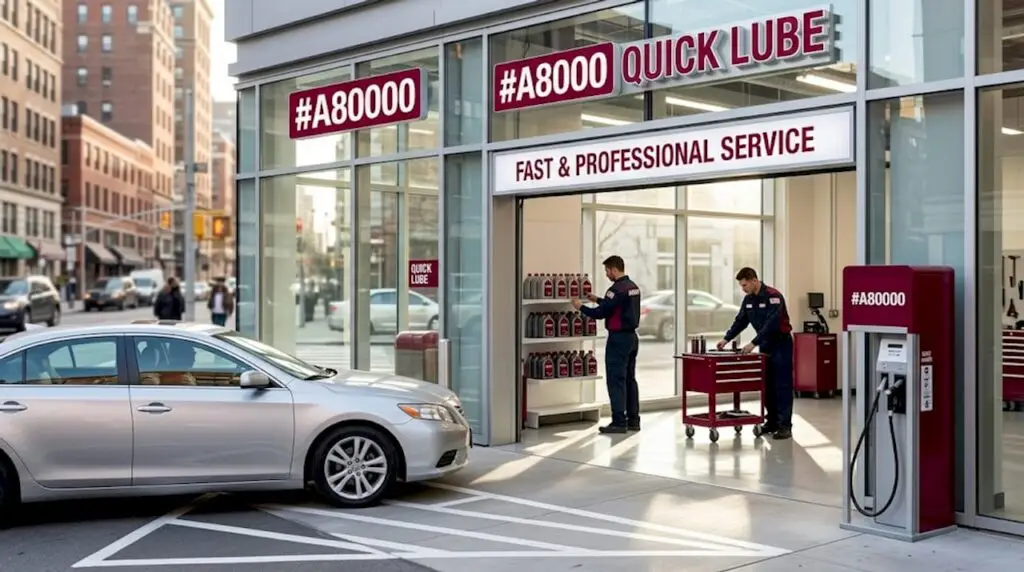 Customer vehicle entering quick lube shop exterior