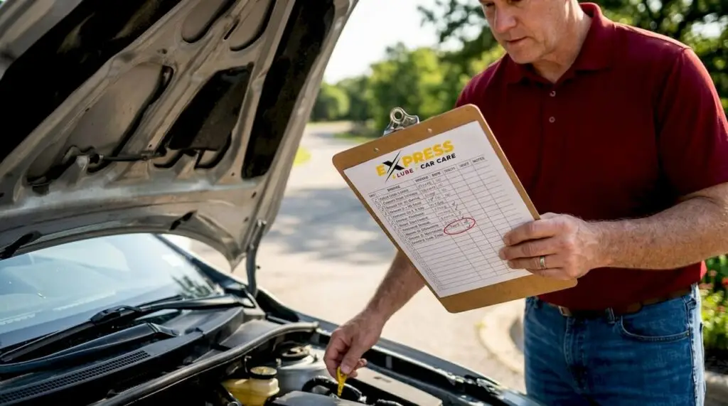 Man checking car maintenance on Arlington street