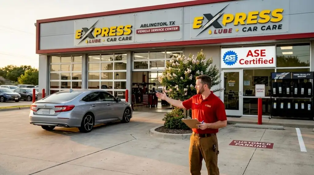 Service advisor outside Arlington auto shop