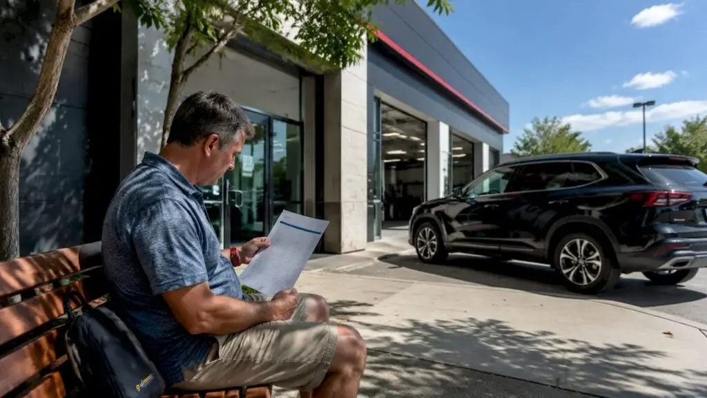 Man checking RepairPal certified shop outside Arlington auto repair