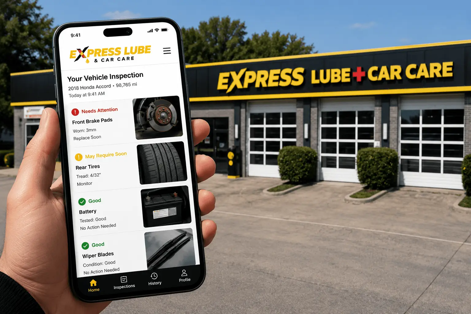 Digital vehicle inspection report at Express Lube & Car Care in Arlington, TX