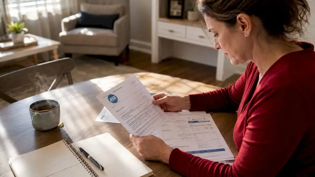 Person reviewing ASE mechanic certification documents