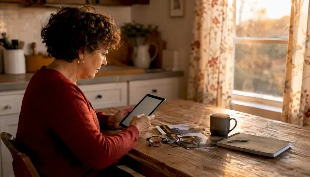 Woman browsing car repair shop reviews on tablet