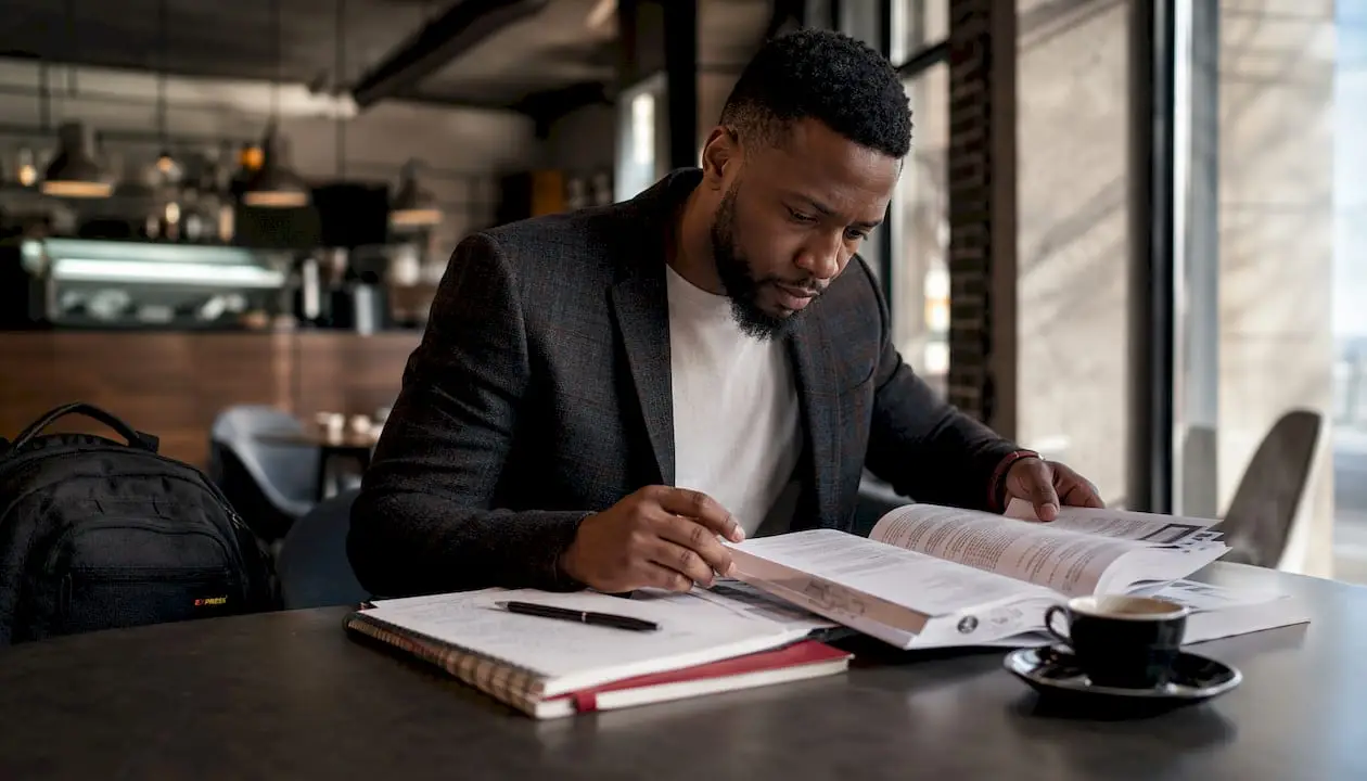 Technician studying ASE certification manuals