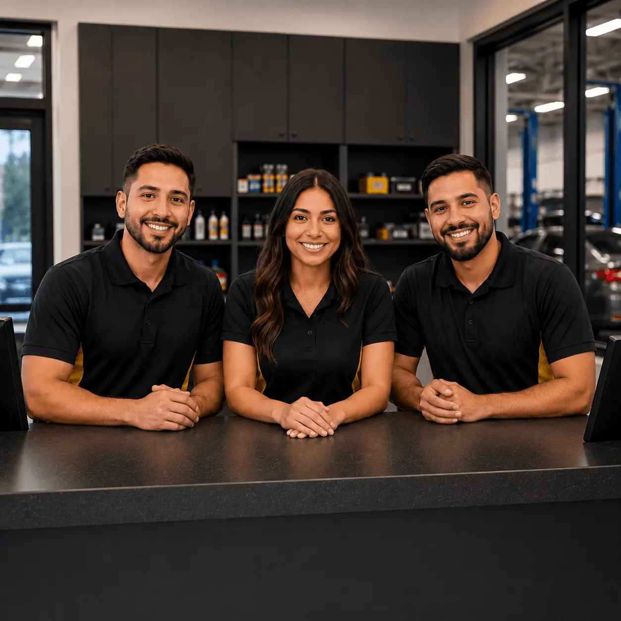 Friendly service advisors ready to assist customers at Express Lube & Car Care in Arlington, TX.