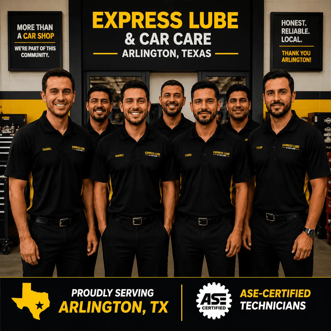 ASE-certified auto repair technicians at Express Lube & Car Care in Arlington, TX.