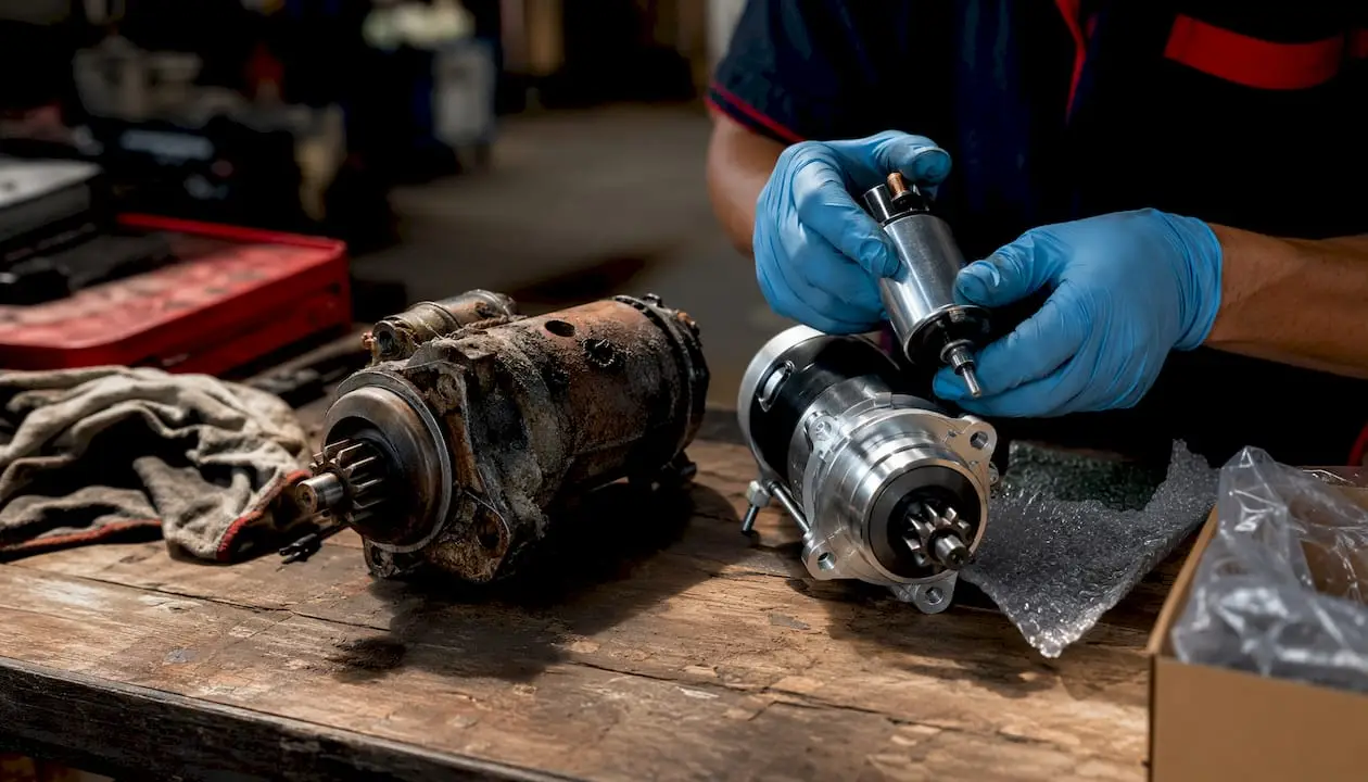 Comparison of old and new car starter motors