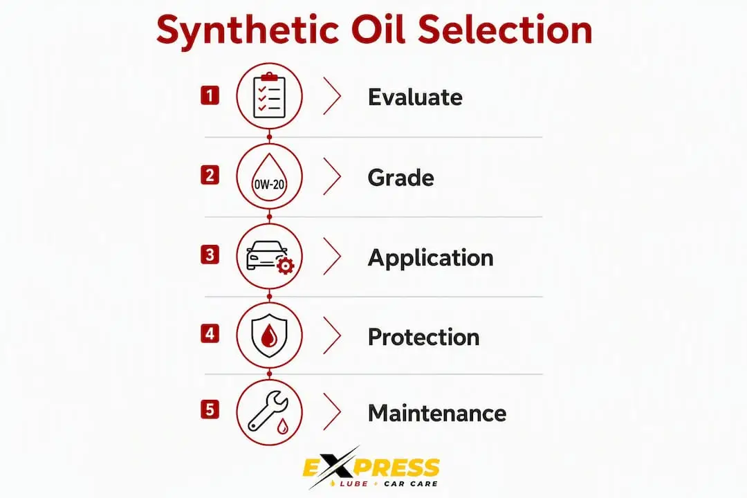 Infographic showing synthetic oil selection steps
