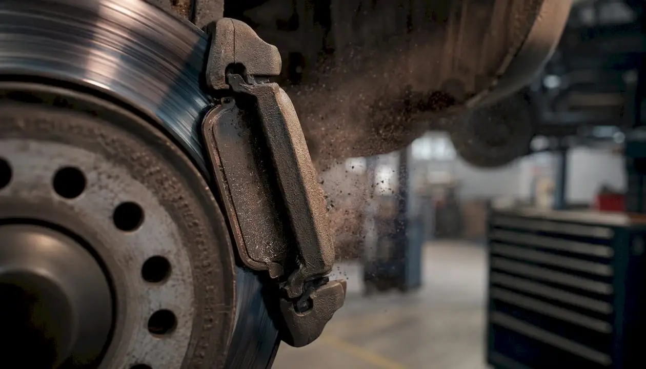 Semi-metallic brake pad and dust on rotor
