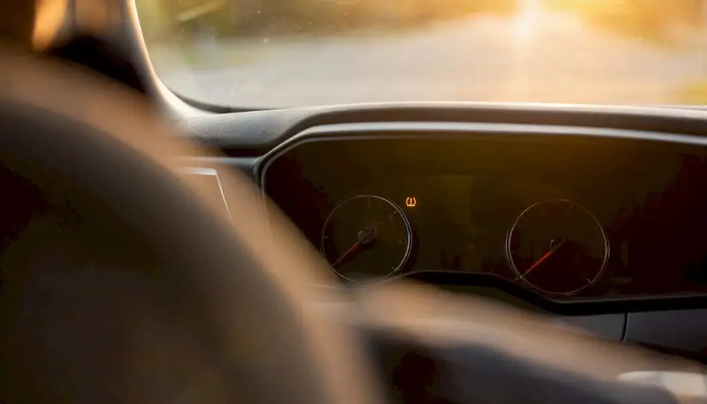 Blinking TPMS warning light on car dashboard