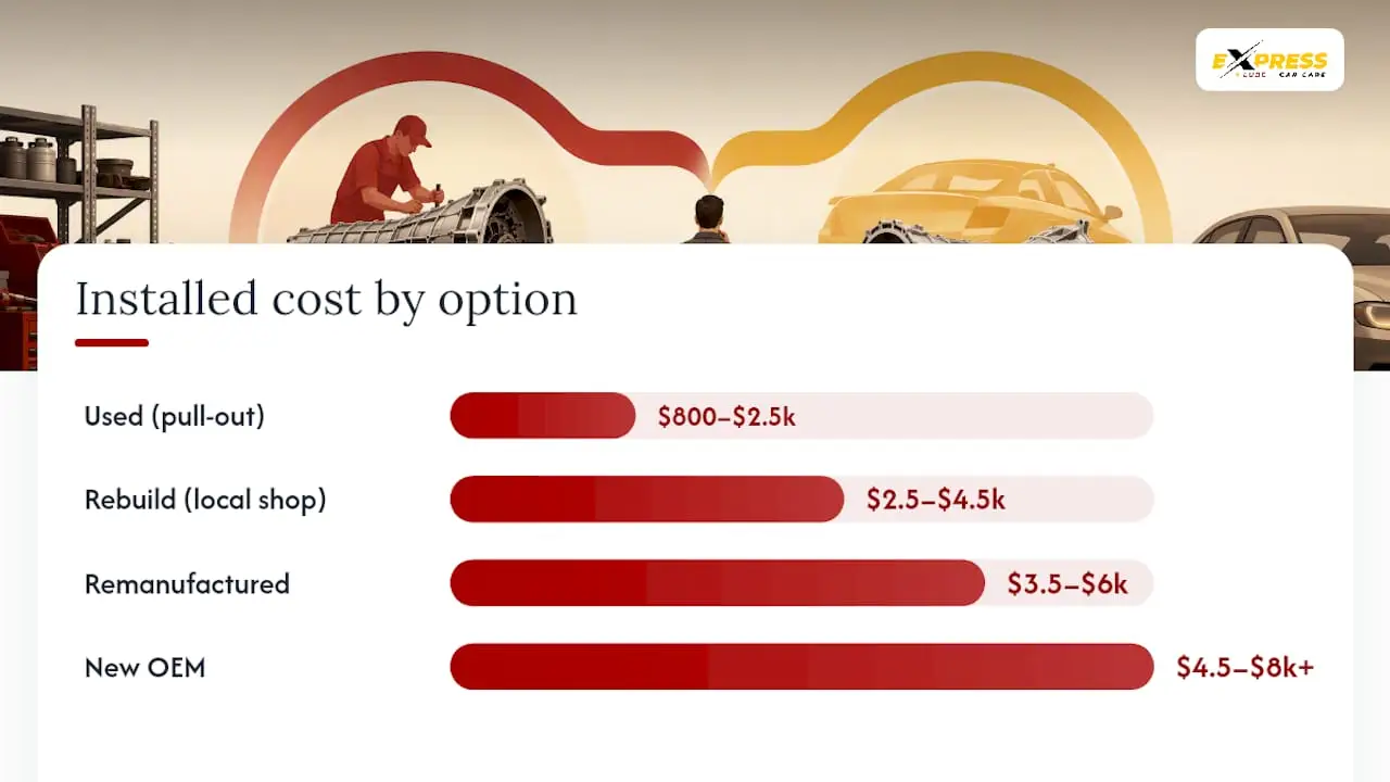 Comparison chart of transmission repair options by cost and reliability