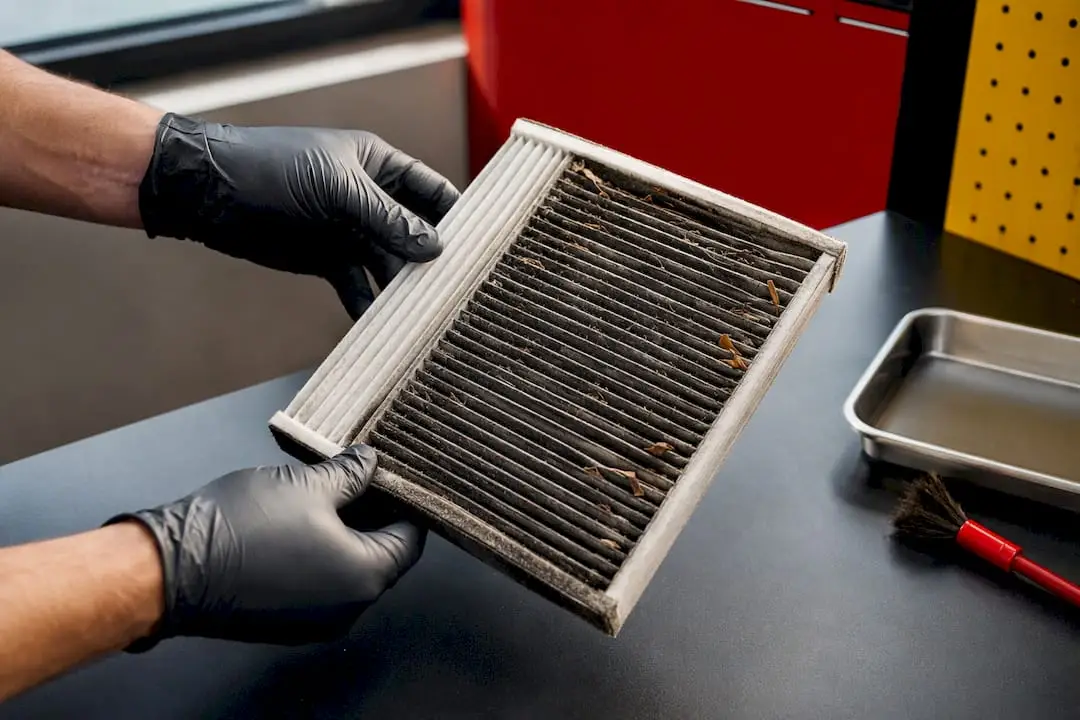 Used cabin air filter with trapped debris