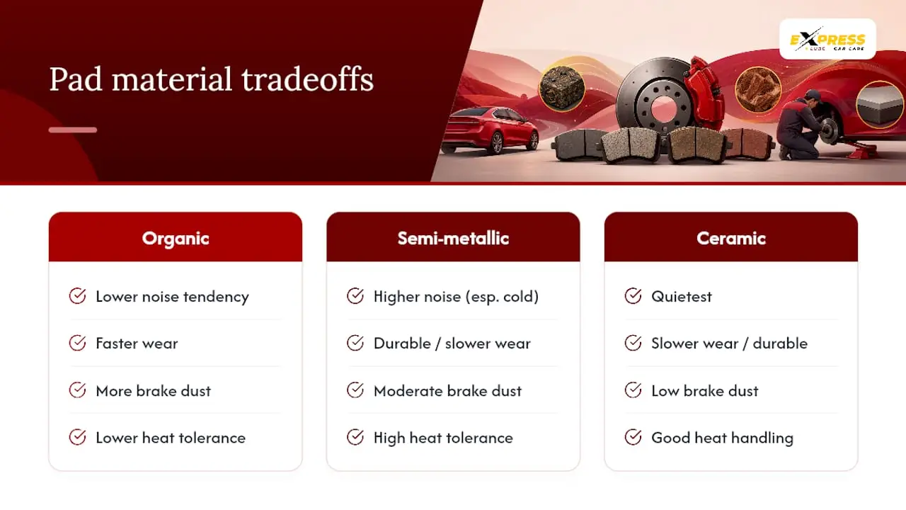 Comparison of three brake pad materials