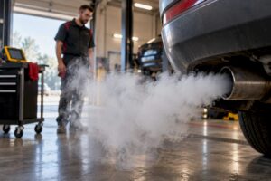White smoke emerging from an anonymous exhaust