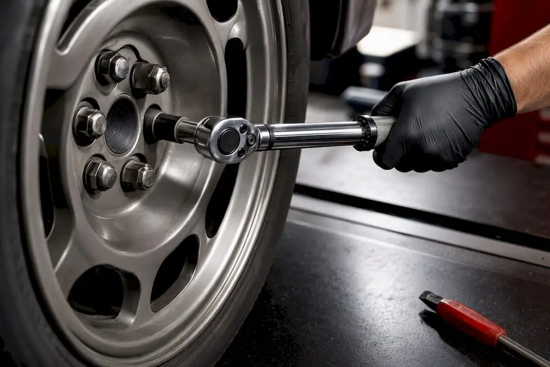 Technician checking wheel lug torque
