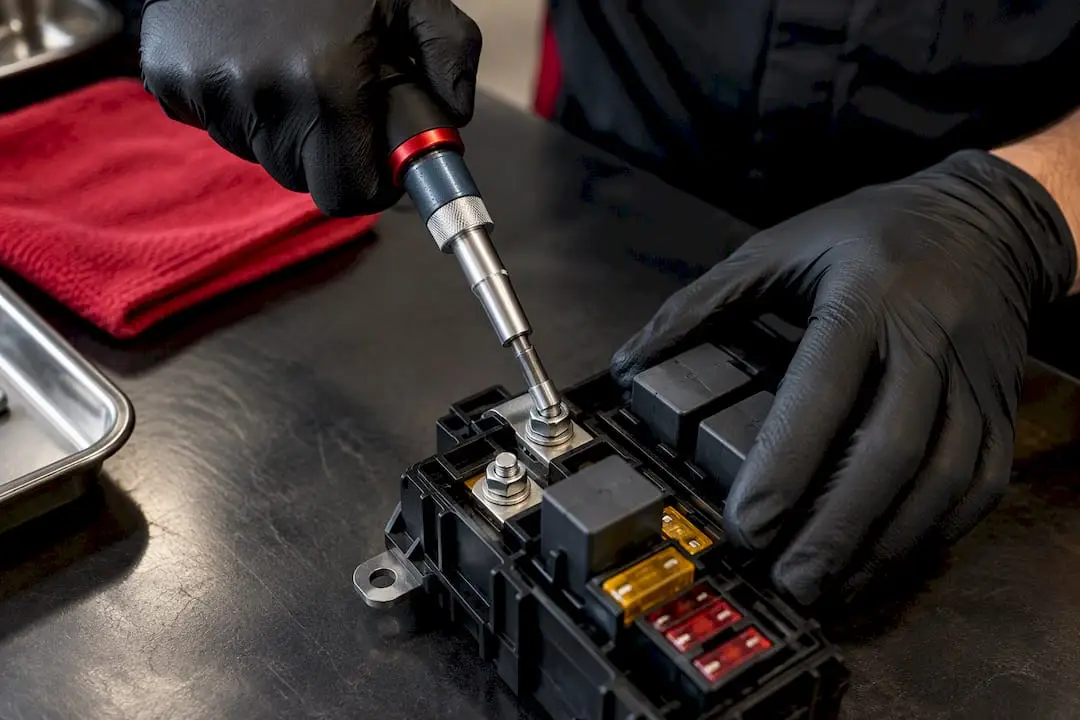 Technician securing a bolted fuse connection
