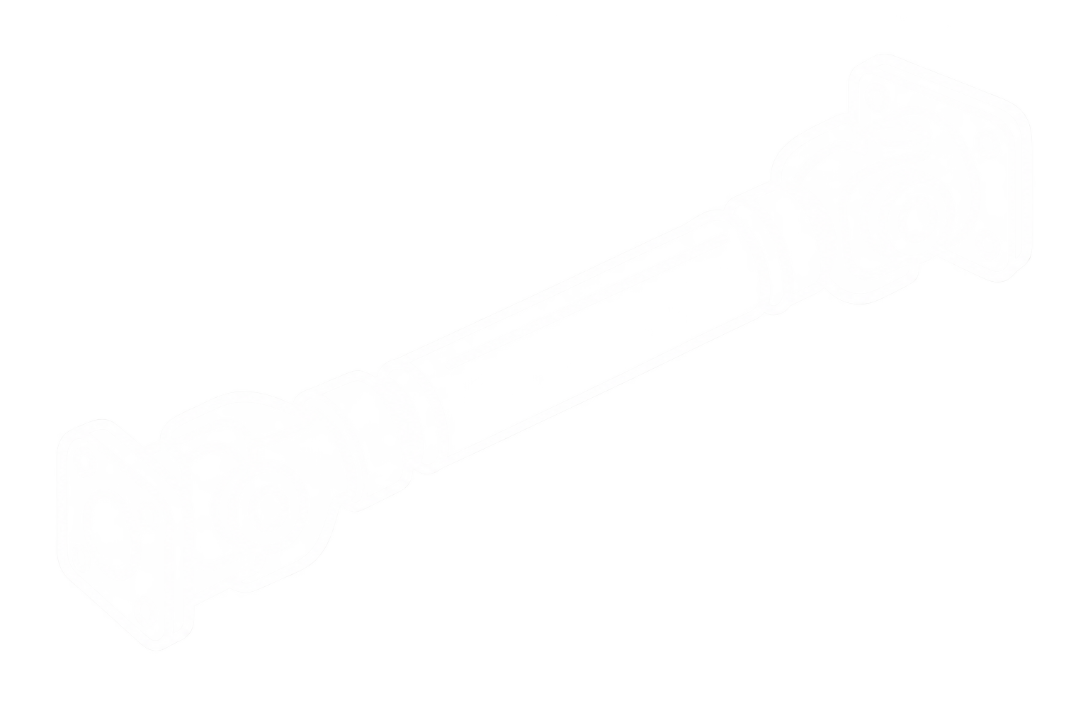 Glowing white outline of a mechanical linear rail assembly