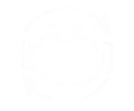 Globe with orbiting arrows and central link symbol