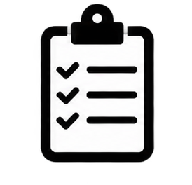 Black clipboard icon with three checklist items