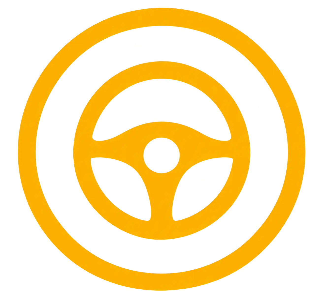 Yellow steering wheel icon inside circular outline