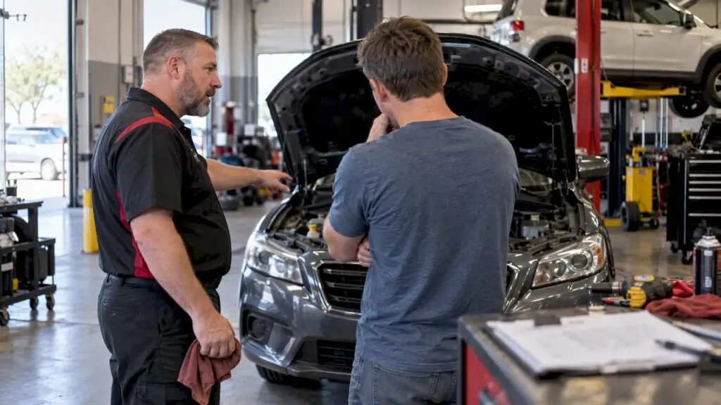 Buyer and technician review inspection findings