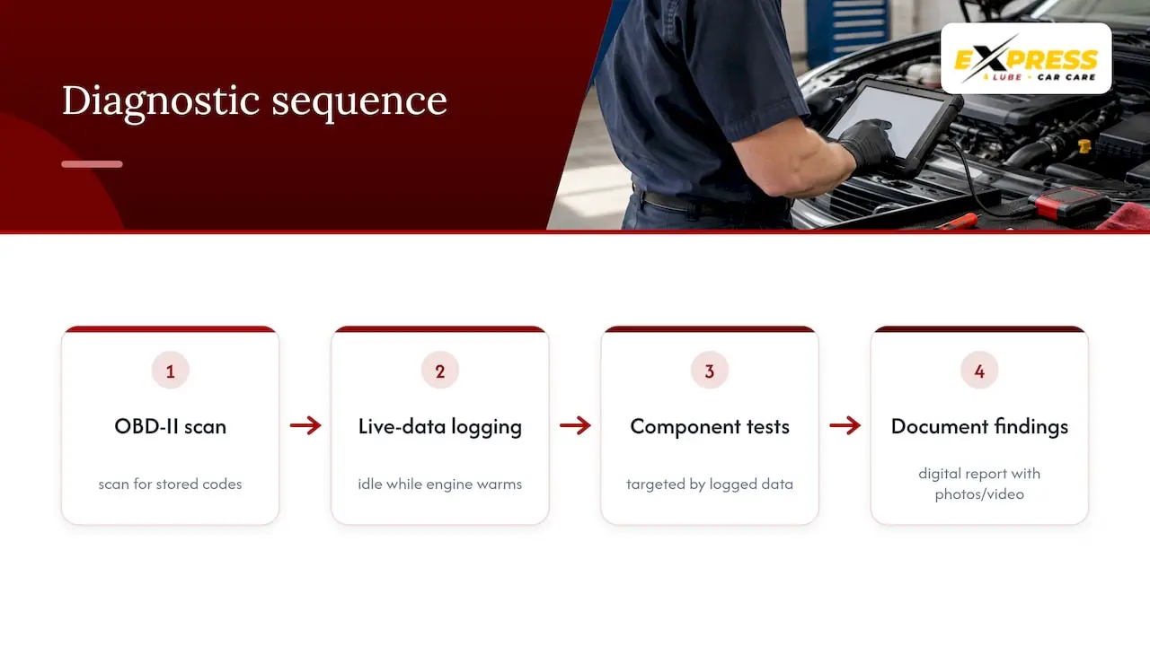 Four-stage rough idle diagnostic process