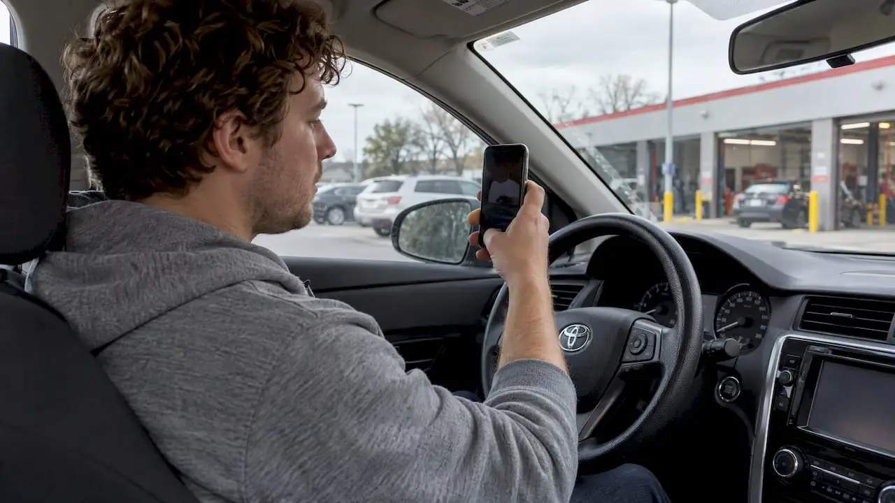 Driver recording a rough idle symptom video
