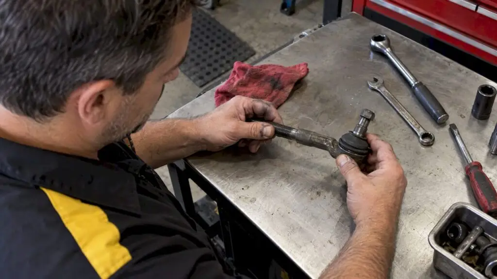 Mechanic checking an outer tie rod end