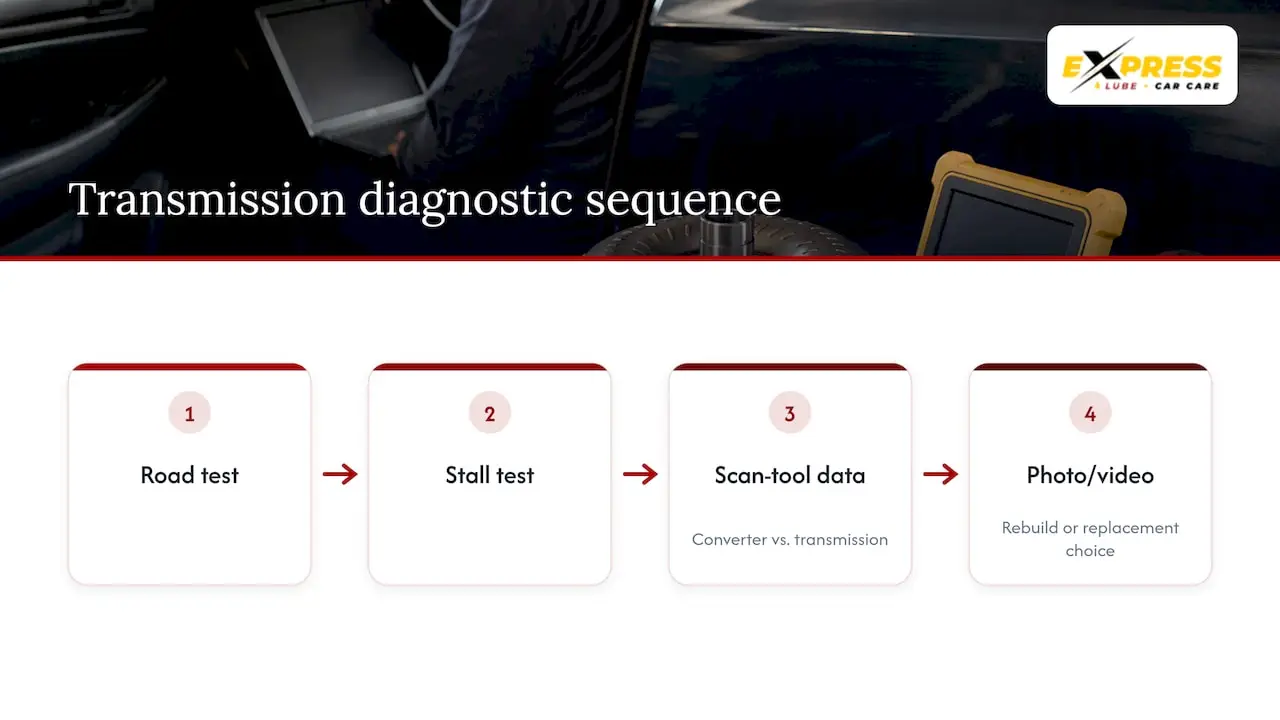 Diagnostic steps leading to torque converter repair options