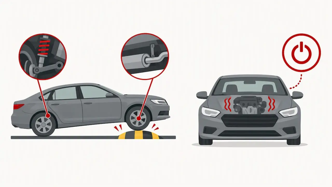 Illustrated comparison of suspension and engine clunks
