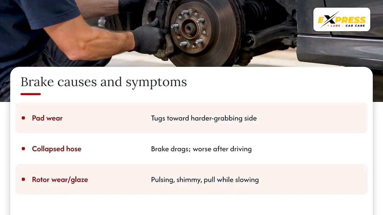 Brake causes of pulling and their symptoms