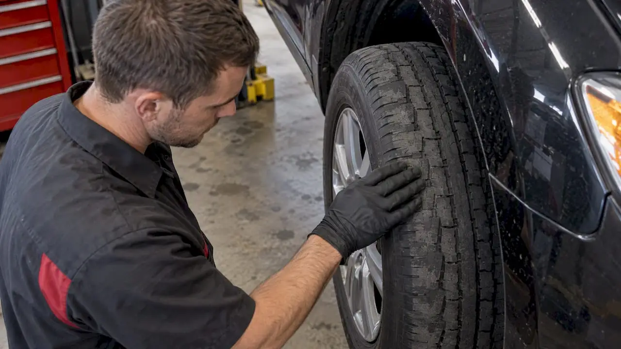 Gloved hand feeling scalloped tire tread